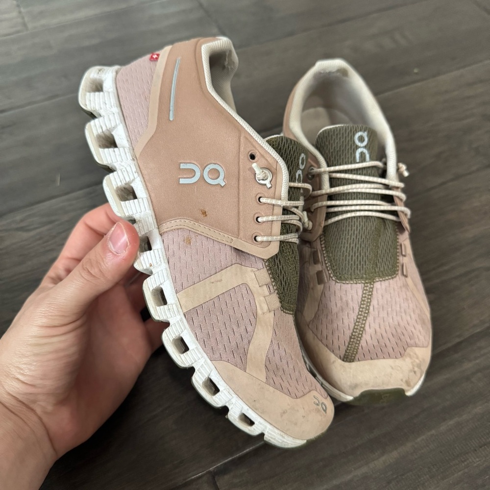 On Running Women's Athletic Shoes in Pink and Olive - Picture 3 of 8